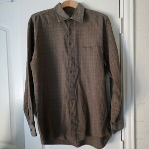Scott Barber Brown Check Cotton Button-Up Shirt Long Sleeve Size L